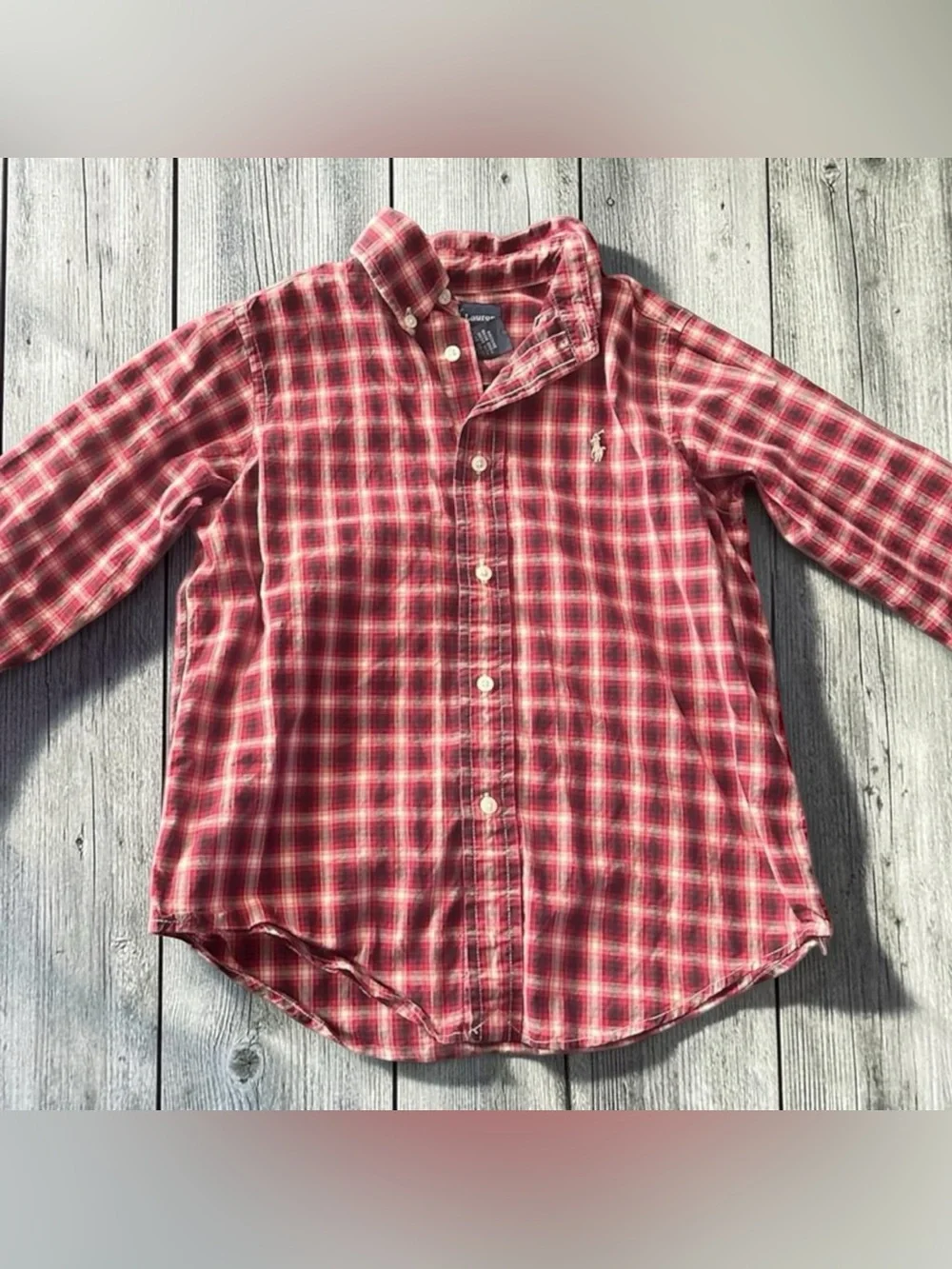 Polo Ralph Lauren Boys Size 5 Red Plaid Button Down Shirt Long Sleeve Cotton